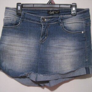 L.E.I Denim Mini Hot Shorts Blue Jean Distressed Womens Size 9 Junior Rolled Hem